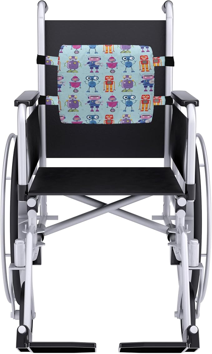 Ambesonne Alien Lumbar Back Support Pillow, Repeating Print of Colorful Robots Mechanical Design of Funny Shapes, High Density Foam for Office Chairs Car Seats, 14" x 13", Pale Blue and Multicolor