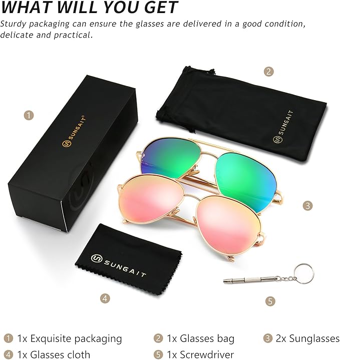 SUNGAIT Women's Lightweight Oversized Aviator Sunglasses - Classic Style Polarized Lens