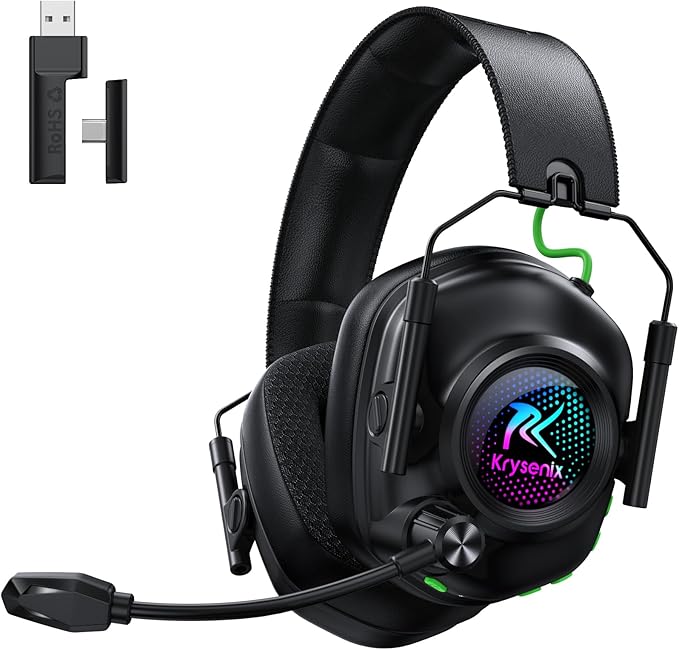 Wireless Gaming Headset with Noise Canceling Microphone for PC, PS5, PS4, Switch, Mac, 2.4 GHz Wireless & Bluetooth 5.4 Gaming Headphones, Cool RGB Lighting, 50Hr Battery, 50mm Drivers(Black)