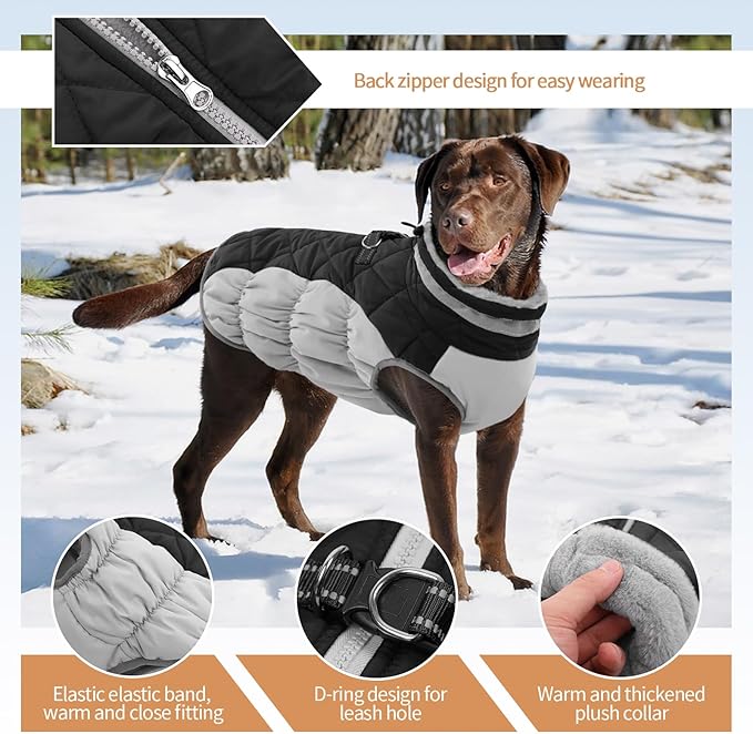 OUOBOB Dog Winter Jacket Cozy Reflective Waterproof Windproof Warm Pet Garment,Comfortable Cold Weather Fleece Apparel Outfits with Zipper Closure for Small Medium Large Dogs Puppy Walking,X-Small