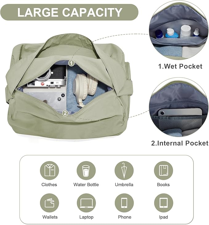 Small Gym Bag with Shoe Compartment, Workout Sport Duffle Bag for Women Travel, Waterproof Shoulder Overnight Bags Lightweight Carry on Tote Bags for Swim, Yoga, Dance