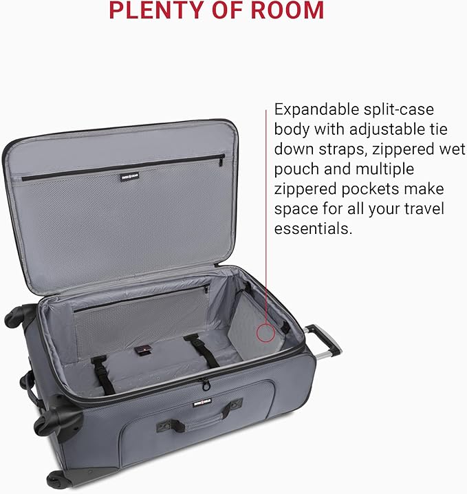 SwissGear Sion Softside Expandable Luggage, Dark Grey, Checked-Large 29-Inch