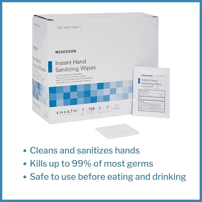 McKesson Hand Sanitizing Wipes [1000 Count] Bulk, Alcohol Wipes with Aloe and Vitamin E, Travel, Individually Wrapped