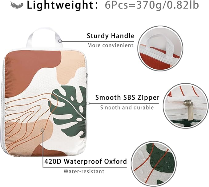 6 Pcs Compression Packing Cubes, Packing Cubes for Travel, Waterproof Luggage Organizer Bags Set, Cute Packaging Cubes for Women Kids Backpack Carry-Ons