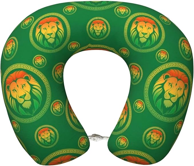 Support Neck Pillow for Youth Travel, Washable Airplane Chin Supporting and Relax U Shaped Pillows Rasta Lion Jamaican Reggae Flag Green
