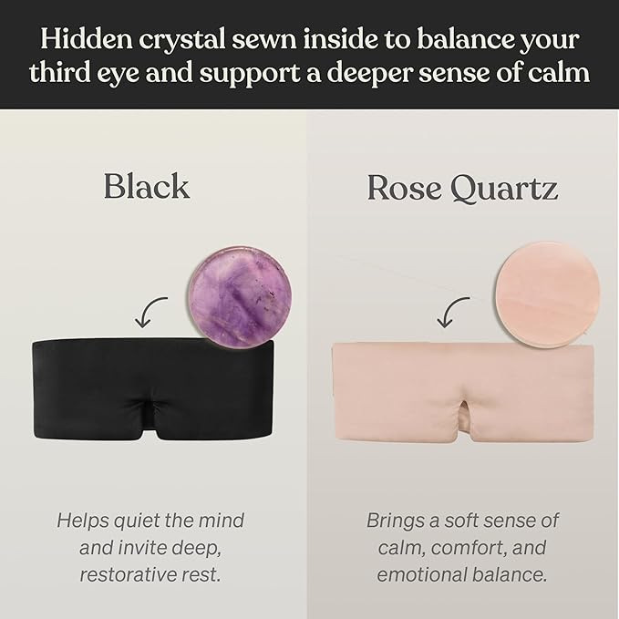 Baloo Silk Weighted Sleep Mask (Black) | Sound-Muffling Blindfold for Deep Sleep | Eye Mask with Amethyst Crystal | Relaxation & Tranquillity Mask