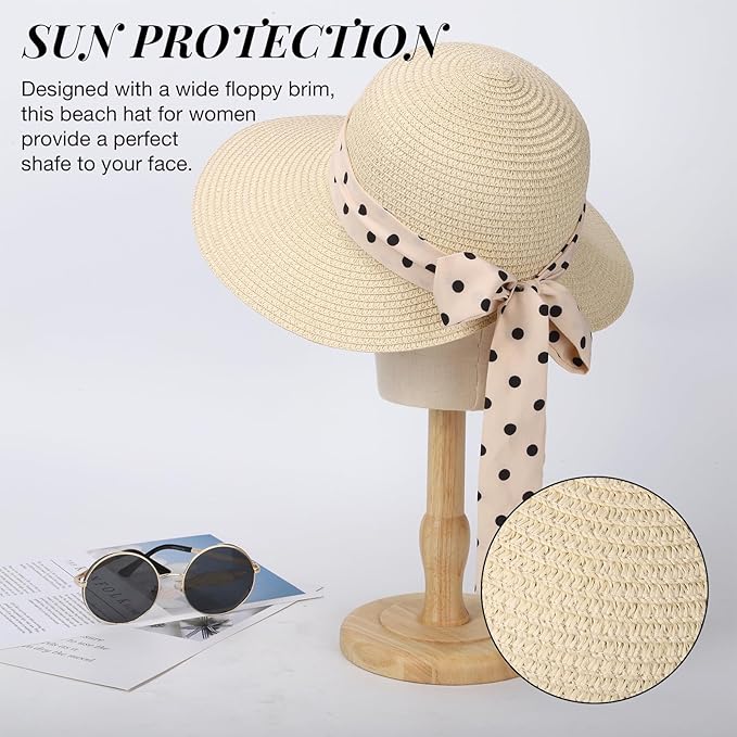 Beach Sun Hats for Women Wide Brim Straw Foldable Beach Hat UV Protection
