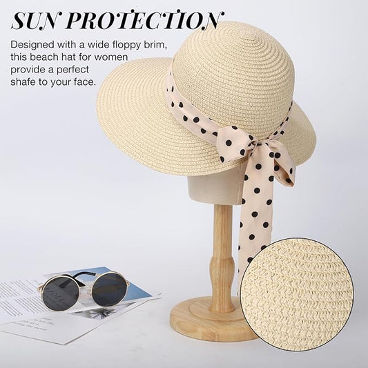Beach Sun Hats for Women Wide Brim Straw Foldable Beach Hat UV Protection