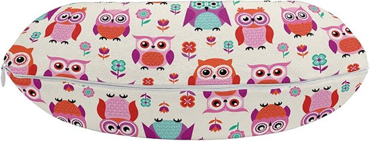 Ambesonne Owls Travel Pillow Neck Rest, Owls Happy Childhood Hipster Modern Repeated Animals Pattern Illustration, Memory Foam Traveling Accessory for Airplane and Car, 12", Fuchsia Seafoam
