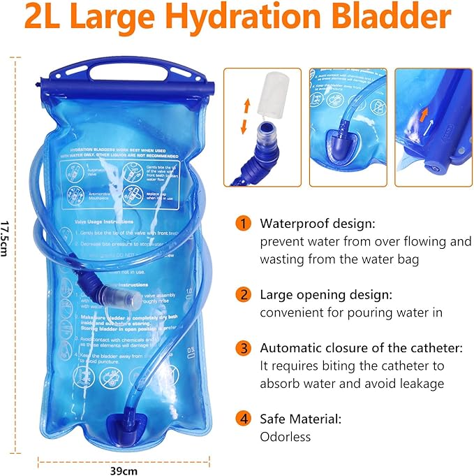Lightweight Hydration Backpack with 2L Hydration Bladder & Compass & Whistle, Touch Phone Pocket, Breathable Reflective Hydro Water Backpack for Hiking Cycling Running Hydration Pack for Men Women