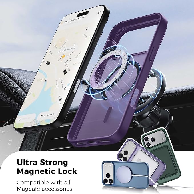 Ntwinro Magnetic for iPhone 17 Pro Max Case (Compatible with MagSafe) with Detachable Wallet & Card Holder for 3 Cards [RFID Blocking] Military Grade Protective Slim Phone Cover, Purple