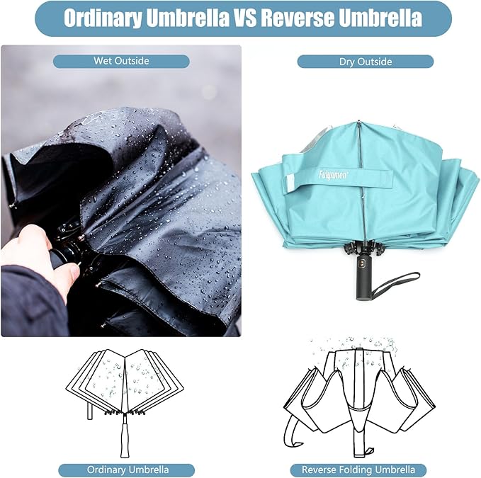 62/54/46 Inch Umbrellas for Rain Large Travel Compact Golf Umbrella Inverted Windproof Double Canopy 10 Ribs Automatic Open/Close UPF50+ Sun UV Protection