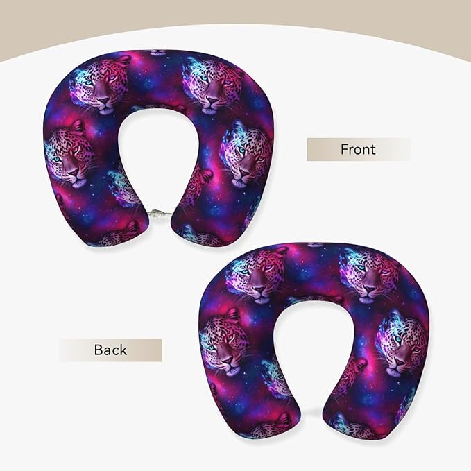 Comfortable Memory Foam Travel Neck Pillow, Funny Chin/Head Cushion Supporting Airplane Car Pillows Purple Leopard for Sleeping Outdoors Travel Office