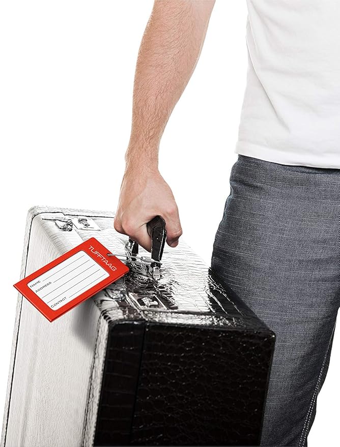 TUFFTAAG Luggage Tags Business Card Holder - Durable Travel ID Bag Tag in Gunmetal, Perfect for Suitcases, Backpacks, and Carry-Ons, 2 Tags