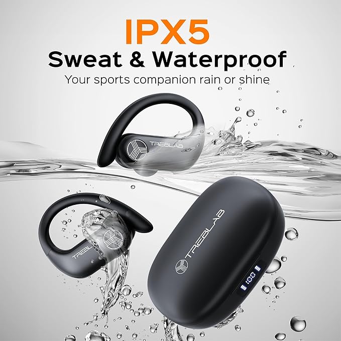 TREBLAB X3 Pro Wireless Ear Buds Bluetooth, 145H Long Battery Life Workout Headphones with Secure Ear Hooks, Bluetooth 5.3 Sport Over Ear Earbuds,Noise Isolation, IPX5 Sweatproof Earphones, 4 ENC Mics