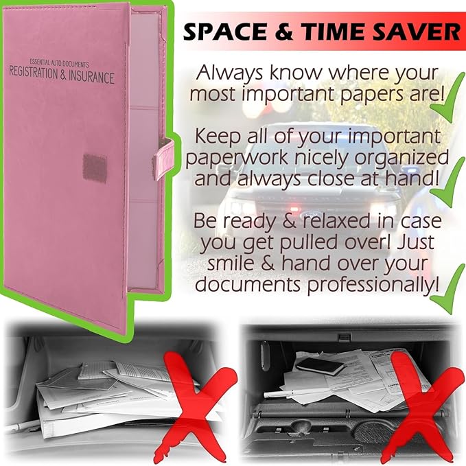 Auto Insurance and Registration Card Holder - Vehicle Glove Box Document Organizer - Car Essential Paperwork Holder for DMV, AAA, Contact Information Cards - Premium PU Leather Wallet Case - Purple