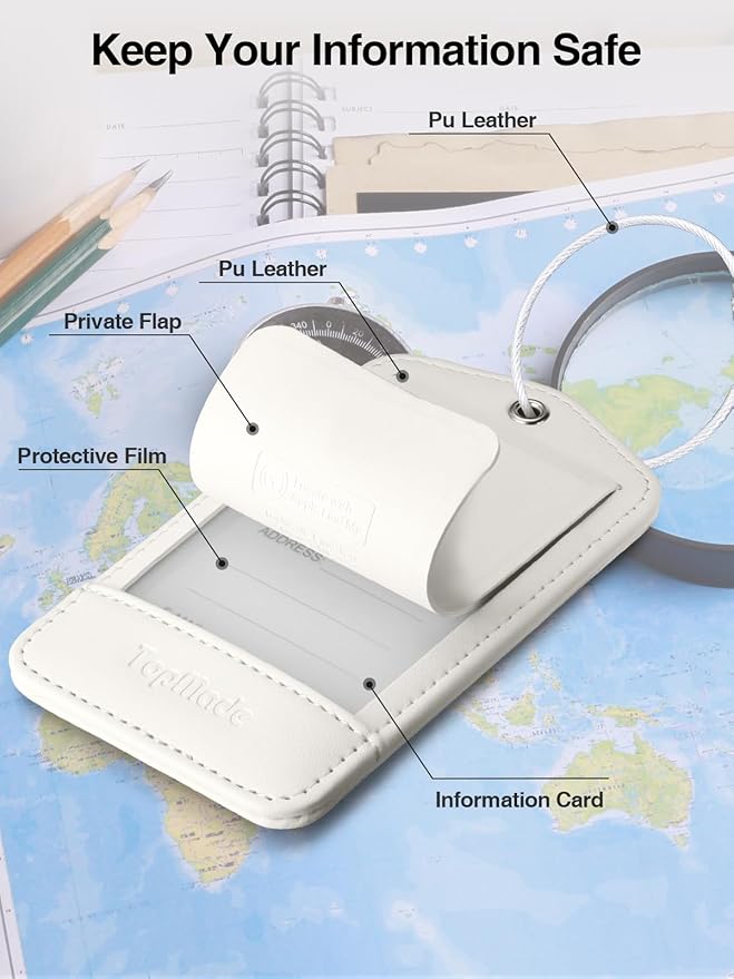 TopMade Smart Luggage Tag with Apple Find My, Premium Leather Luggage Tags for Suitcase, Travel Bags, Backpacks, Anti-Lost Suitcase Tag Tracker for Travel with Privacy Name Card, Rechargeable