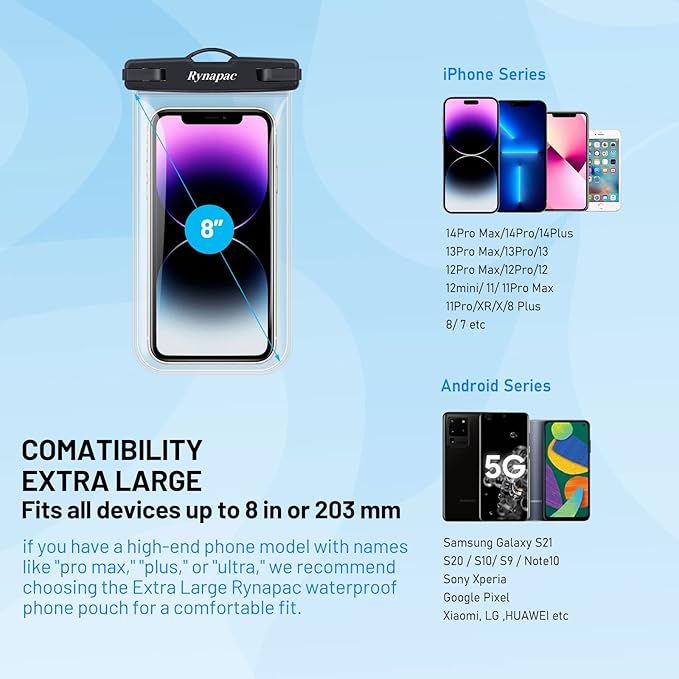 Waterproof Phone Pouch Bag - 8.5in Water Proof Cell Phone Case for Beach Travel Must Haves, Waterproof Phone Holder with Lanyard for iPhone 16 15 Pro Max Galaxy S24 Ultra Pixel 8 Pro,Cruise Essentials