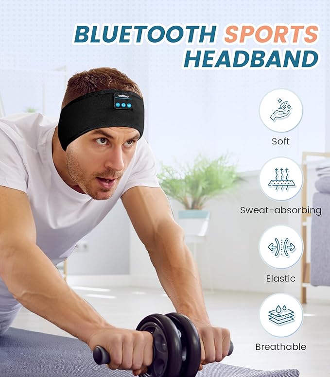 Voerou Sleeping Headphones Bluetooth 5.4 Headband, Wireless Music Eye Mask with HD Stereo Speakers, Headband Headphones for Side Sleepers, Christmas Cool Tech Gadgets Gifts for Men Women Teen Boys
