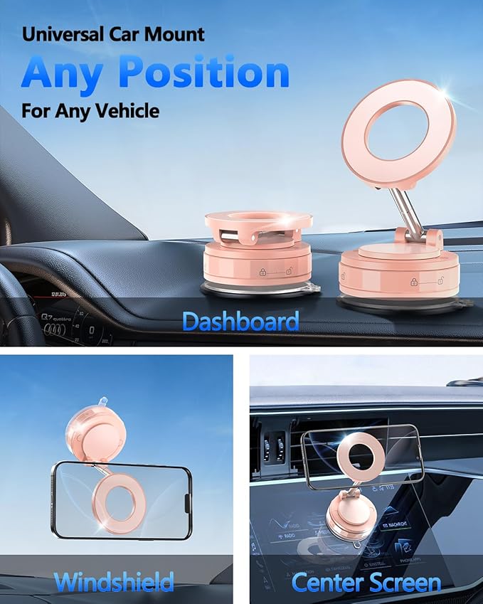 Vacuum Magnetic Car Phone Holder for Mag-Safe [89+LBS Suction & 3200gf Magnetic] 360° Adjustable Ultra Suction Cup Phone Holders for Your Car, Car Mount for iPhone 17 Pro Max 16 15 14 13 12 Air Plus