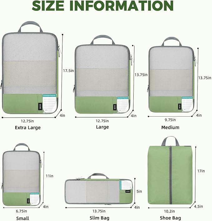 BAGAIL 6 Set/4 Set Lightweight Compression Packing Cubes with Packing List, Anti-Tearing Expandable Organizer Bags for Travel