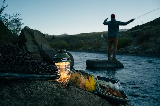Barebones Beacon Hanging Light – Olive Drab, Rechargeable LED Camping Lantern with Adjustable Brightness – Weatherproof Vintage-Style Hanging Lantern for Outdoor Adventures and Year-Round Use