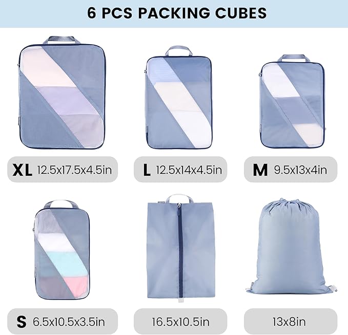 Lightweight Compression Packing Cubes for Suitcases, Compressible Expandable Travel Packing Organizer with Clear Toiletries and Backpack Bag, Travel Essentials for Carry on Luggage 7 Set