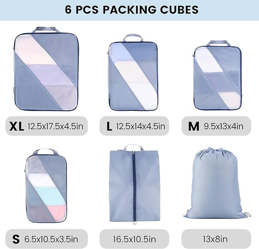 Lightweight Compression Packing Cubes for Suitcases, Compressible Expandable Travel Packing Organizer with Clear Toiletries and Backpack Bag, Travel Essentials for Carry on Luggage 7 Set
