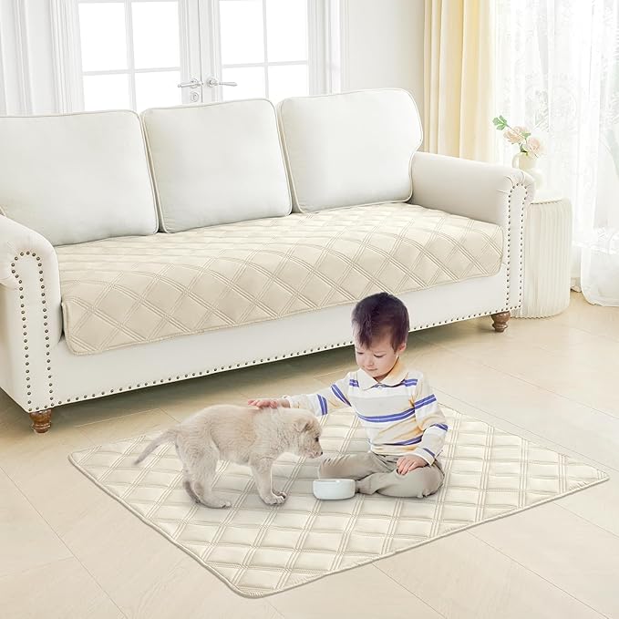 Smiry Waterproof Dog Bed Cover Blanket 40x70, Soft Reversible Pet Blanket, Washable Leakproof Cats Dogs Couch Cover for Sofa, Couch, Furniture, Lattice, Beige/Beige