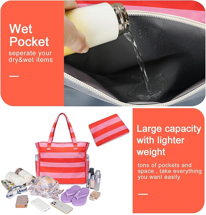 Bluboon Waterproof Beach Tote Pool Bags for Women Ladies Extra Large Carry On Bag With Wet Compartment for Weekender Travel