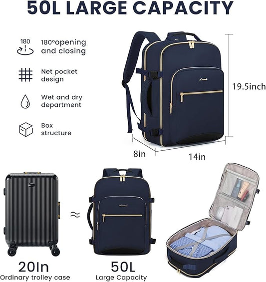 LOVEVOOK 50L Large Travel Backpack for Women Men Fits 17 Inch Laptop, Carry on Backpack for Traveling on Airplane, Personal Item Bag Airline Approved, Business Causal Weekender Backpacks