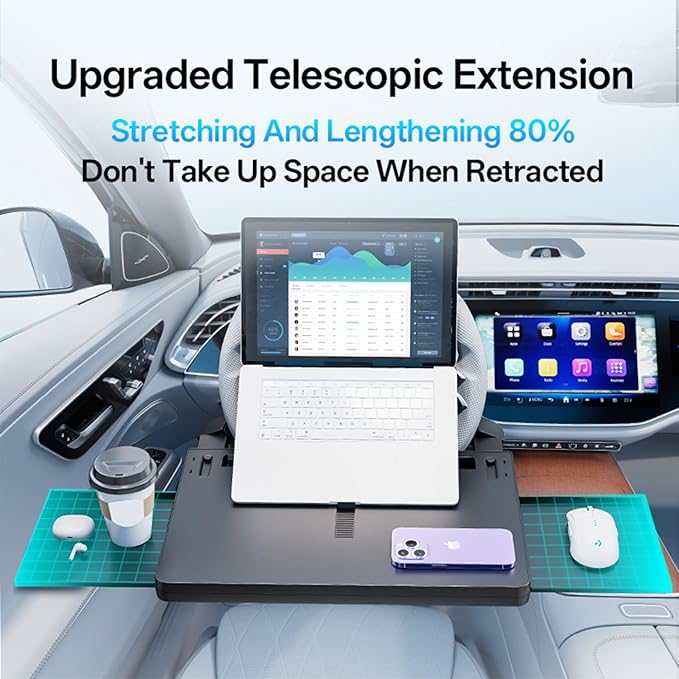 Steering Wheel Tray Desk with Expandable Trays, Steering Wheel Table Food Tray for Front Seat Eating Dinning Working, Adjustable Laptop Tray for Car