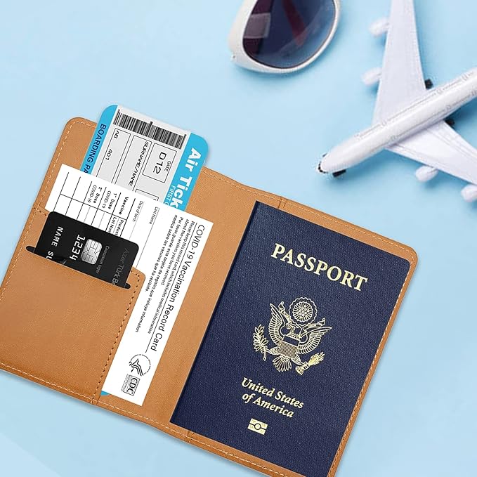 Deziliao Passport Wallet, Faux Leather, Lightweight, Waterproof, Rfid Blocking, Slim, Brown