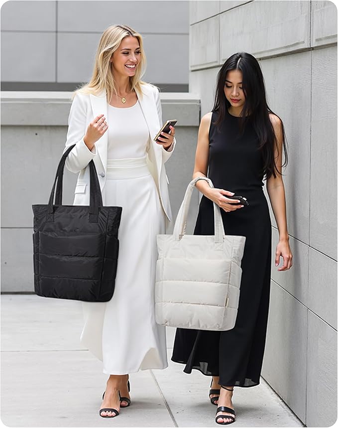 BAGSMART Tote Bag for Women, Lightweight Puffy Tote Bag with Compartments Shoulder Bag Handbag for Travel, Work, Gym