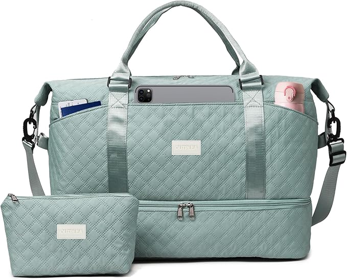 50L Large Travel Duffel Bag with Shoe Compartment & Toiletry Bag for Women, Large Hospital Bag with Wet Pocket, Blue