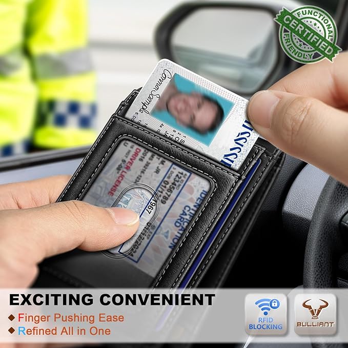 BULLIANT Men Wallet,Slim Leather Wallet Money Clip Magnetic Closure Simplifed Bill Folder 10Cards RFID Blocking 4.3"×3"