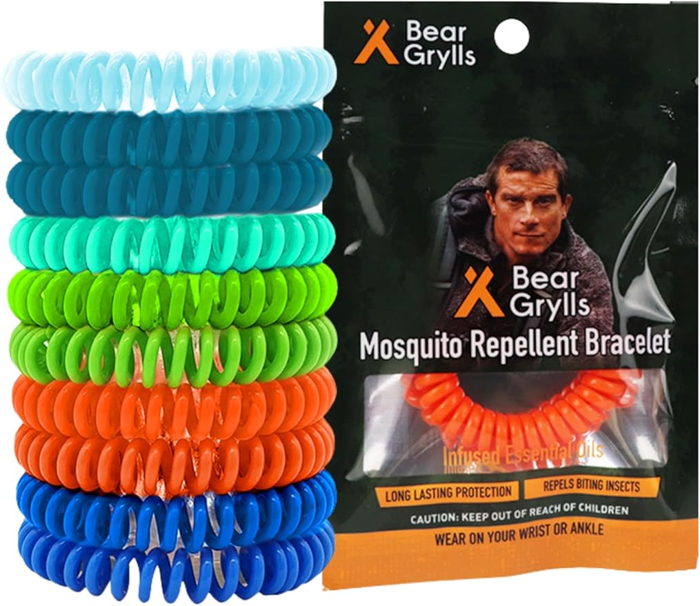 Bear Grylls Mosquito Repellent Bracelets – Natural Essential Oils | Family Pack (10‑Pack) | Child‑Friendly | Non‑Toxic | Reusable Outdoor Wristbands | Individually Wrapped