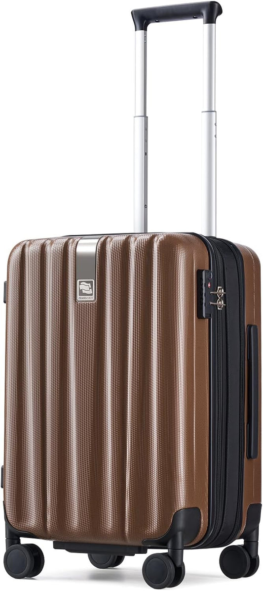 Hanke 20 Inch Expandable Carry on Luggage 22x14x9 Airline Approved Lightweight PC Hard Shell Suitcases with Wheels Tsa Luggage Rolling Suitcase Travel Luggage Bag for Weekender(Brown)