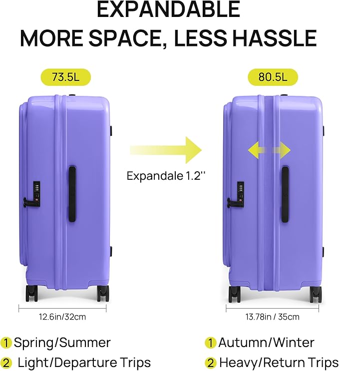 NINETYGO Medium Checked Luggage 24 Inch, Top Opening Luggage Checking In Luggage, Expandable, PC Hard Shell, Larger Capacity Checked, TSA Lock, 360° Spinner Wheels (Purple, Hobo Pro)