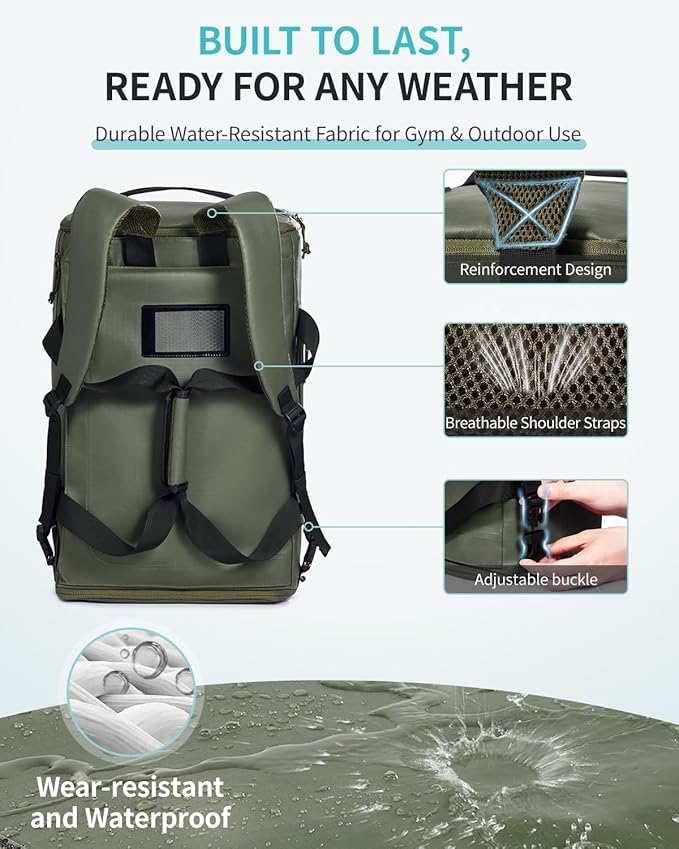 ECOHUB 40L Gym Bag for Women Men Water Resistant Sports Duffle Bag with Shoe Compartment & Wet Pocket, Travel Weekender Camping Backpack