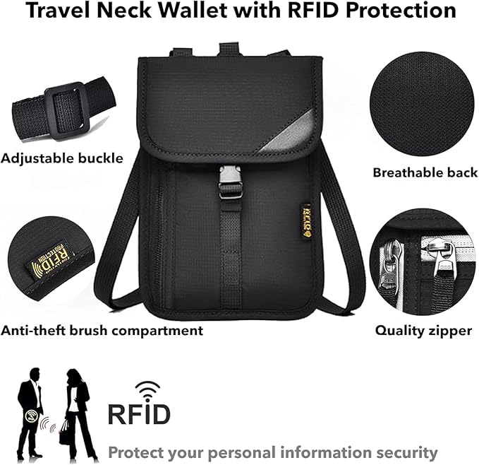 Passport Holder for Travel Pouch Neck Wallet for Traveling Women Men with RFID Blocking Waterproof and Slim Neck Pouch Adjustable Neck Strap (Z-Dark grey)