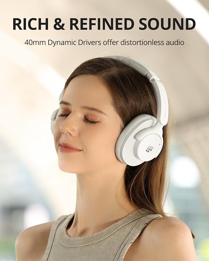 Tronsmart Q20S Hybrid Active Noise Cancelling Headphones, Wireless Over Ear Headphones with Mic, Hi-Res Audio, 60H Playtime, Deep Bass Custom EQ via App, Comfort Fit, for Travel Home Office