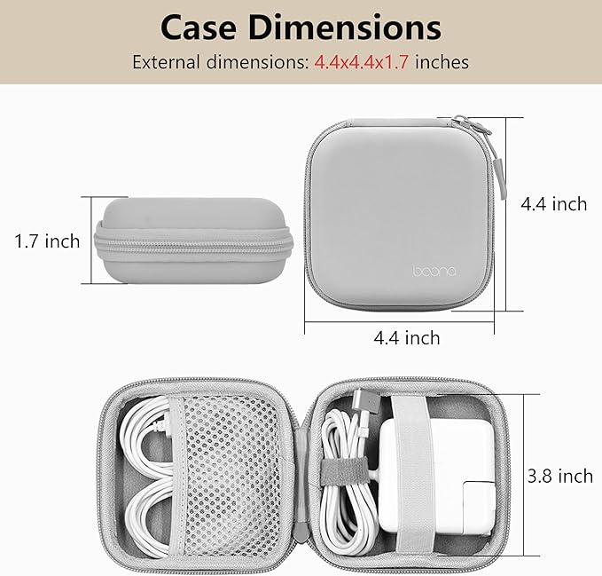 Charger Case for Macbook, Portable Tech Electronic Organizer Bag, Travel Storage Pouch for Laptop Accessories, MacBook Power Adapter, Charging Cords, USB Drives, Power Bank (Grey PU, M)