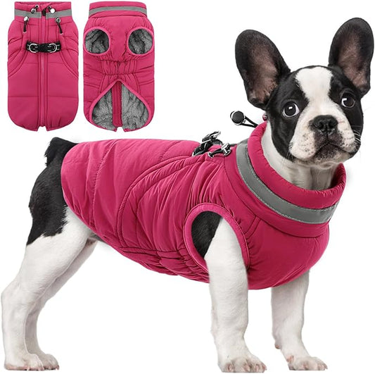 SAWMONG Dog Coat, Warm Dog Winter Coat, Waterproof Fleece Jacket, Cold Weather Dogs Jacket (XS,Rosered)