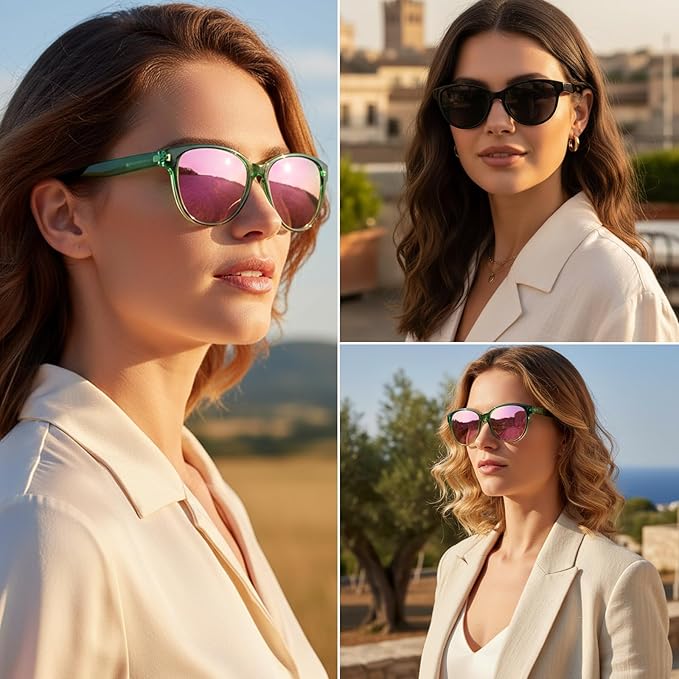 Myiaur Polarized Sunglasses for Women, Trendy Cat Eye Sun Glasses UV400 Protection Classic Retro Shade 2 Pack