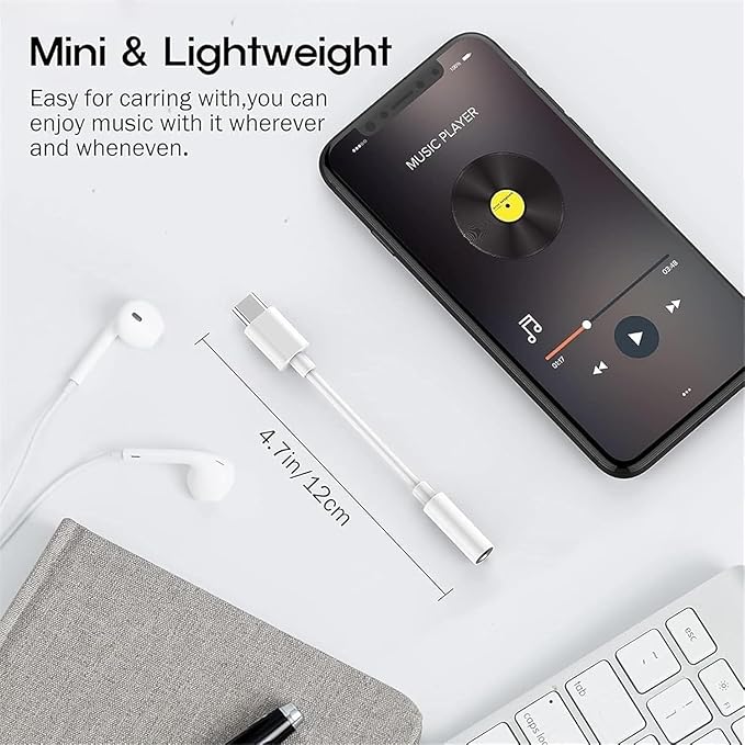 USB-C to 3.5mm Audio Adapter – Headphone Jack Adapter for iPhone 16/16 Pro/15/15 Pro/Pro Max/Plus, Type-C Aux Dongle Cable Compatible with iPad, MacBook, Galaxy S24/S23/S22/S21 Ultra