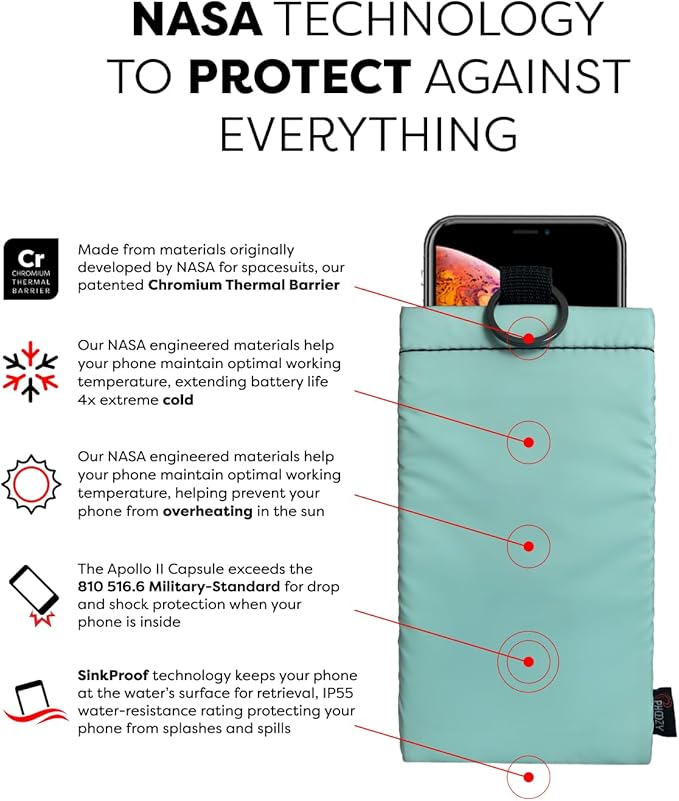 PHOOZY Apollo II Thermal Phone Case Cold Weather Insulated Pouch | Extends Battery Life 4X | NASA Tech Skiing Snowboard Accessories | Military Grade | Large - Mint