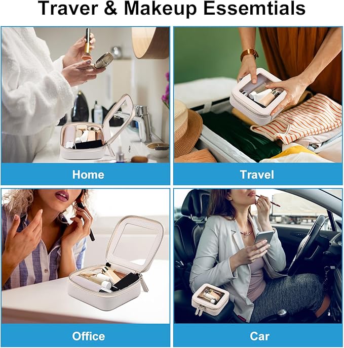 EcoVision Clear Makeup Bag, Travel Cosmetic Accessory Bag, Toiletry Organizer Bags for Women, Portable Waterproof Zipper Cosmetic Bag with Transparent Window