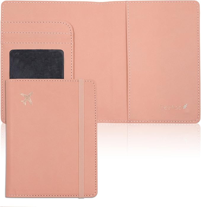 Deziliao Passport Holder,Passport Holder Card Slots, and Vaccine Combo, Cute cover for Women Men, with Waterproof Rfid Blocking, Travel Wallet(M-Pink)
