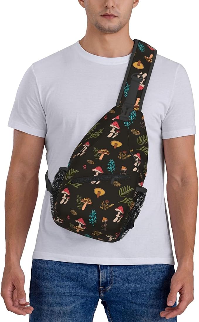 Botanical Mushroom Sling Backpack Crossbody Bag Casual Chest Bags Travel Hiking Daypack Shoulder Bag for Women Men